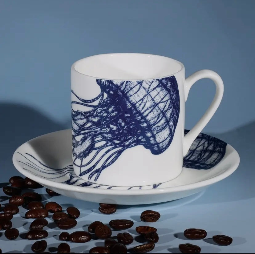 Cream of Cornwall - Jellyfish Espresso cup and saucer